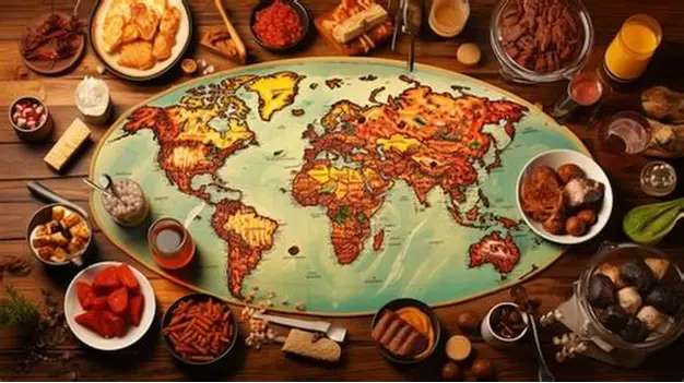 CookMania Evolui: Descubra Sabores Autênticos e Técnicas Profissionais Adaptadas para Sua Cozinha 1 Mãos segurando pratos de diferentes culturas culinárias ao redor do globo terrestre