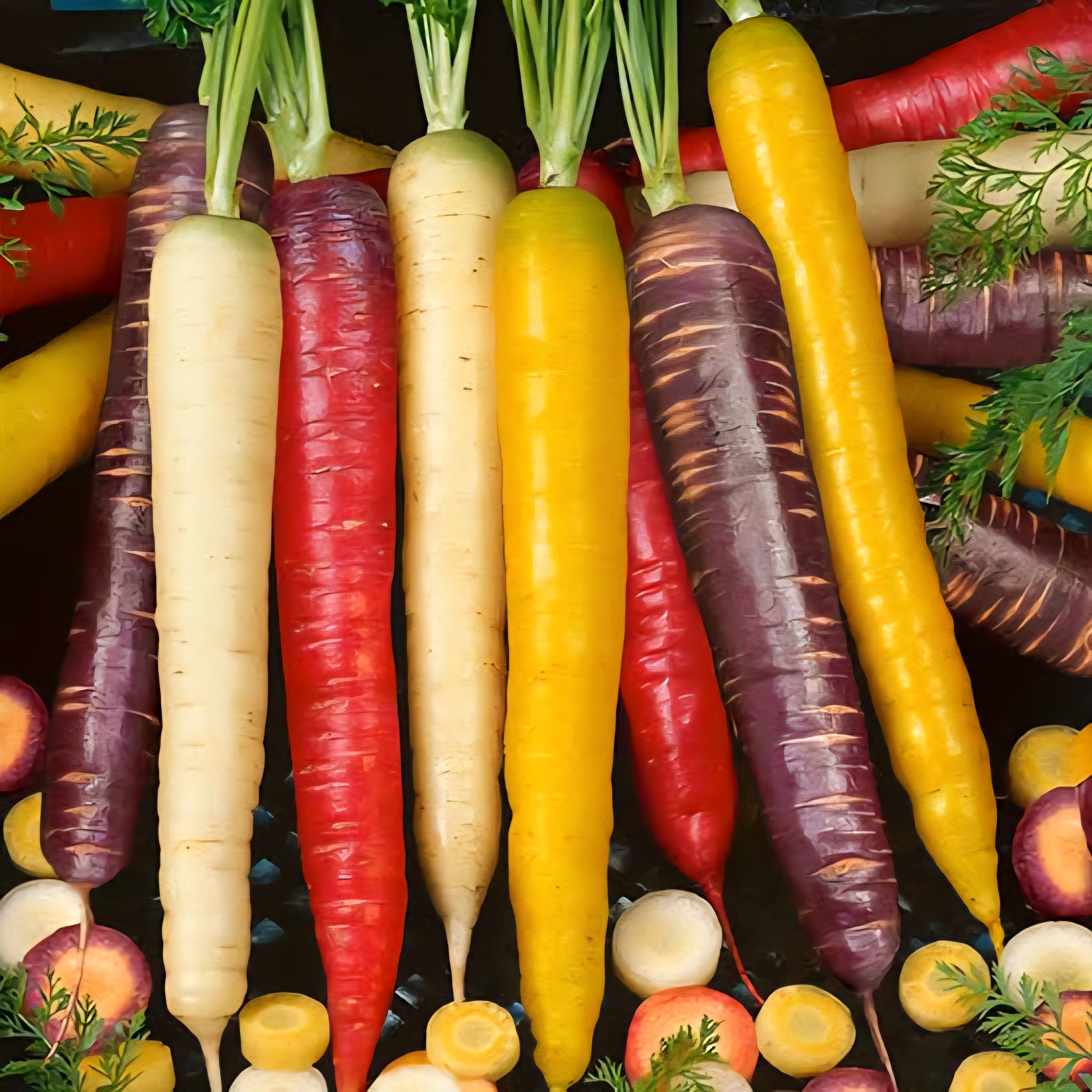 Cenoura: tudo que precisa saber 1 Cenouras frescas em diferentes cores: laranja, roxa, amarela e branca